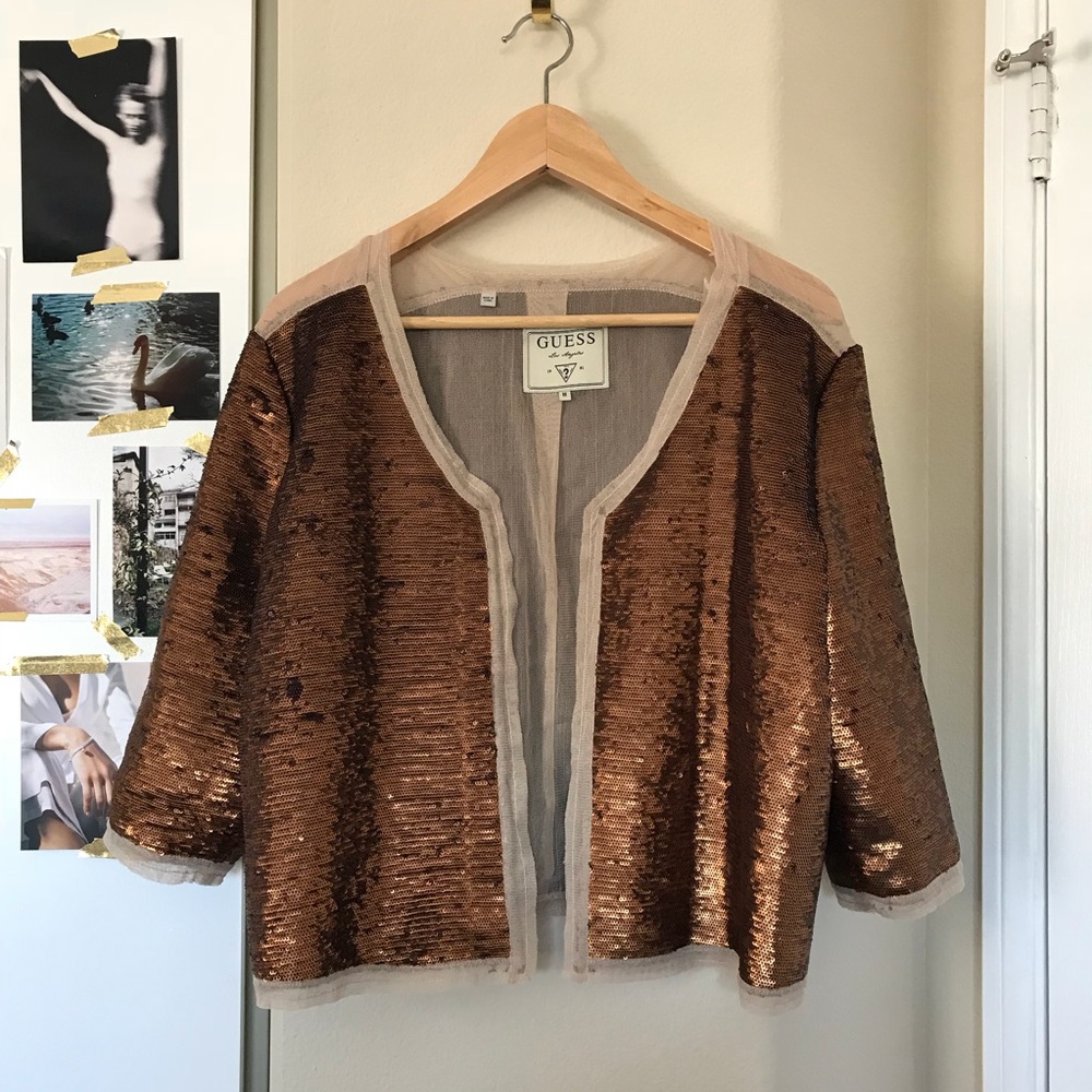 GUESS CROPPED FORMAL ALL OVER SEQUIN JACKET